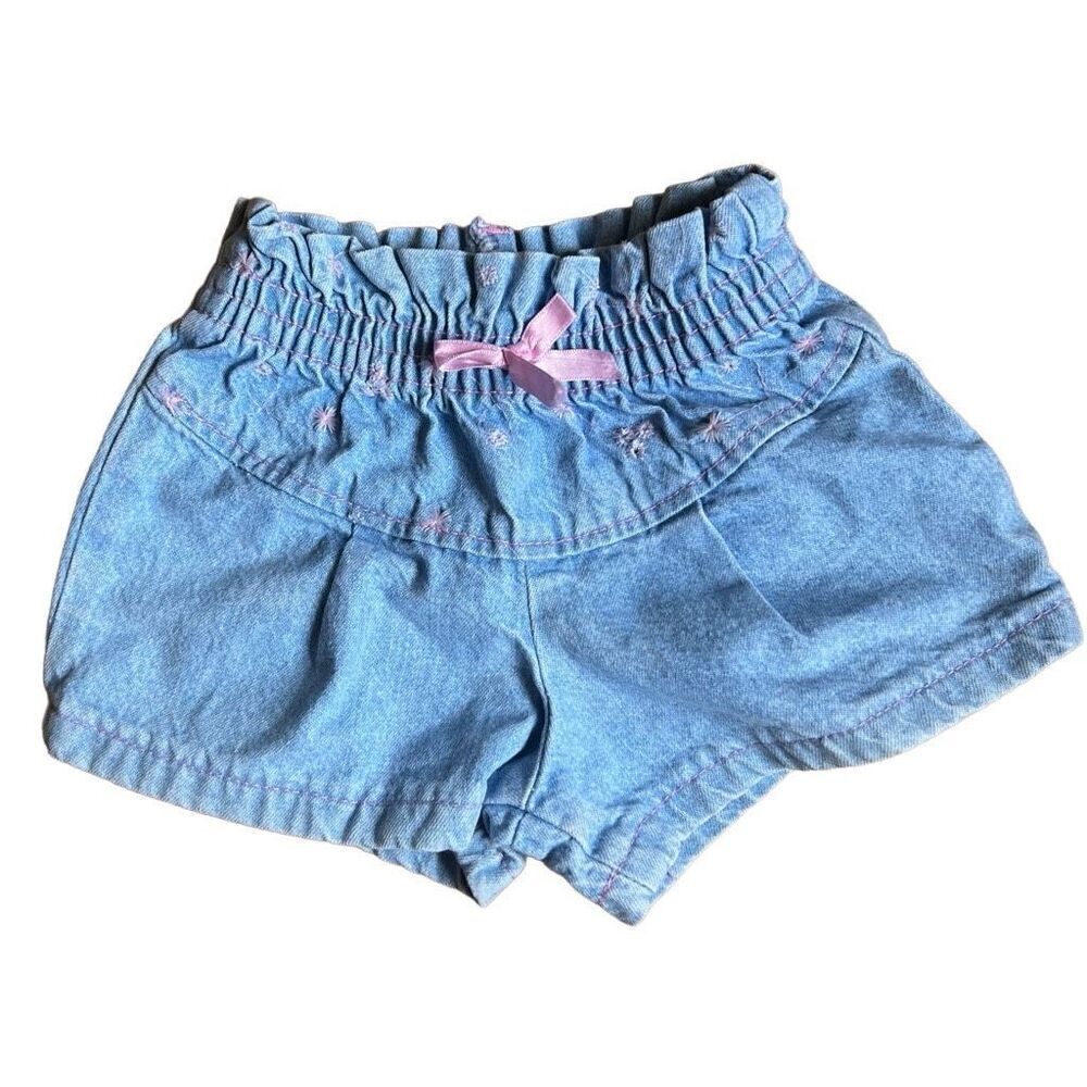 Vintage Light Wash Embroidered Bubble Shorts